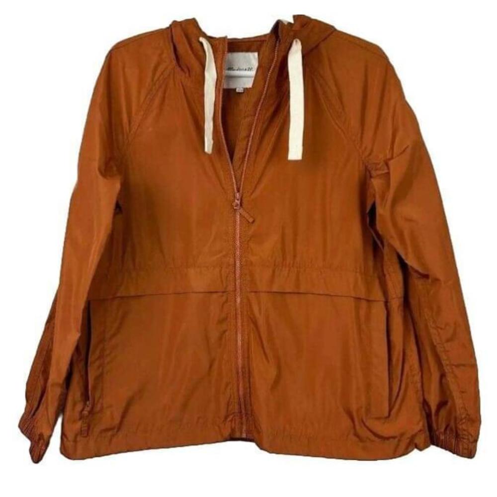 NWT Madewell Raincheck Packable Hooded Raincoat Orange Large